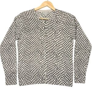 Pure Collection Cashmere‎ Cardigan Women US 10 Gray Geometric Preppy Minimalist
